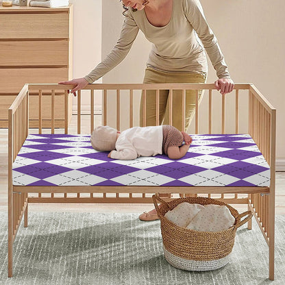 White And Purple Argyle Pattern Print Baby Crib Sheet