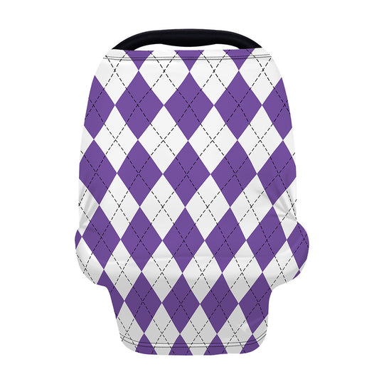 White And Purple Argyle Pattern Print Baby Seat Cover