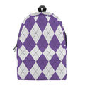 White And Purple Argyle Pattern Print School Backpack