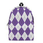 White And Purple Argyle Pattern Print Backpack