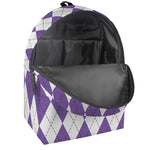 White And Purple Argyle Pattern Print Backpack