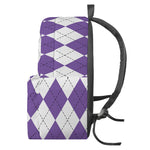 White And Purple Argyle Pattern Print Backpack