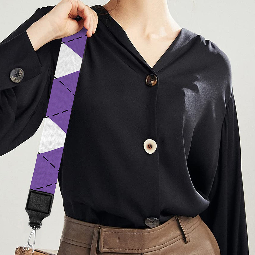 White And Purple Argyle Pattern Print Bag Strap