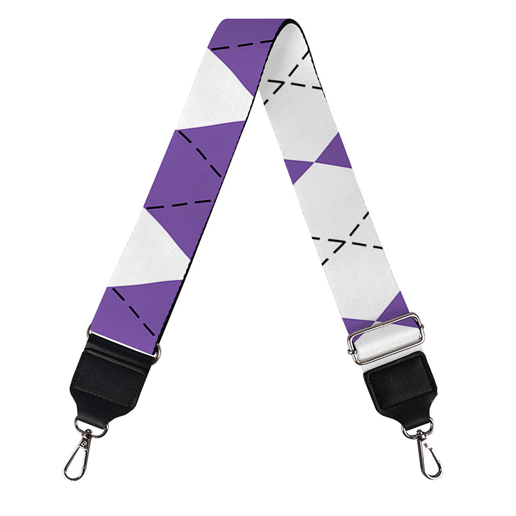 White And Purple Argyle Pattern Print Bag Strap