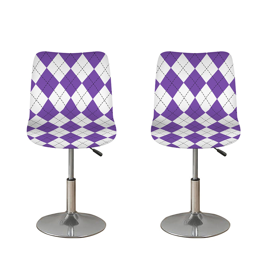 White And Purple Argyle Pattern Print Bar Stool Covers