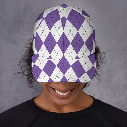 White And Purple Argyle Pattern Print Baseball Cap