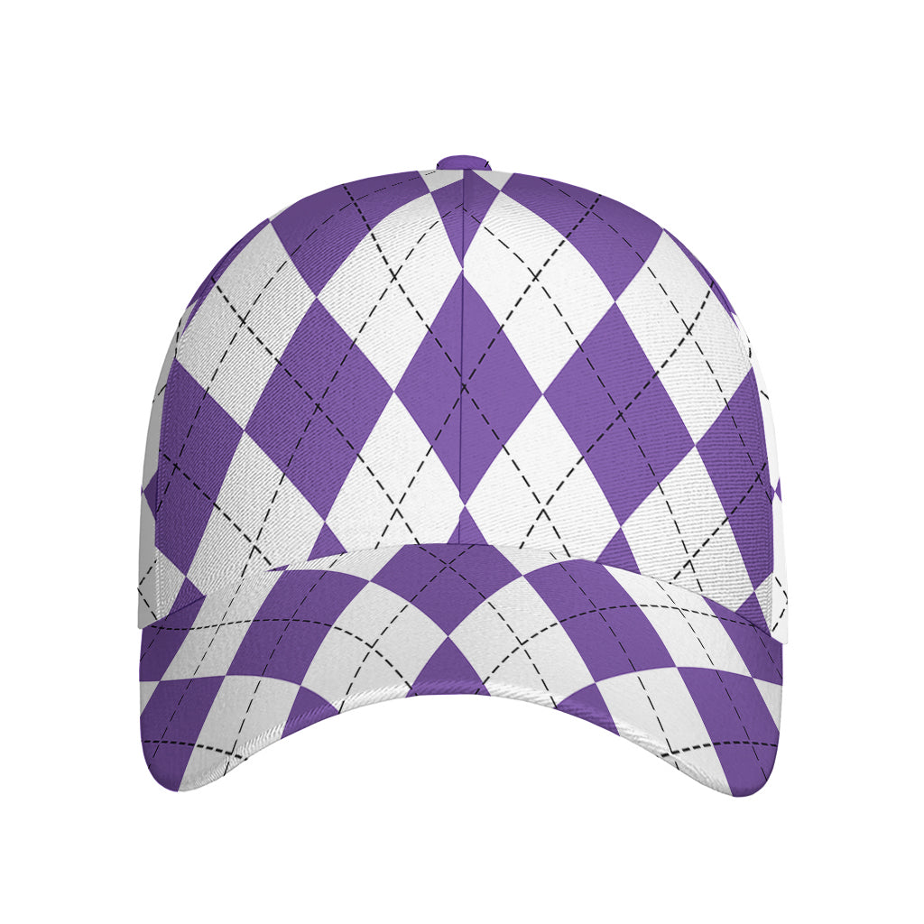 White And Purple Argyle Pattern Print Baseball Cap