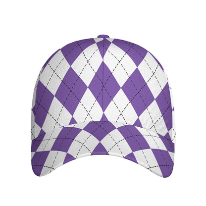 White And Purple Argyle Pattern Print Baseball Cap