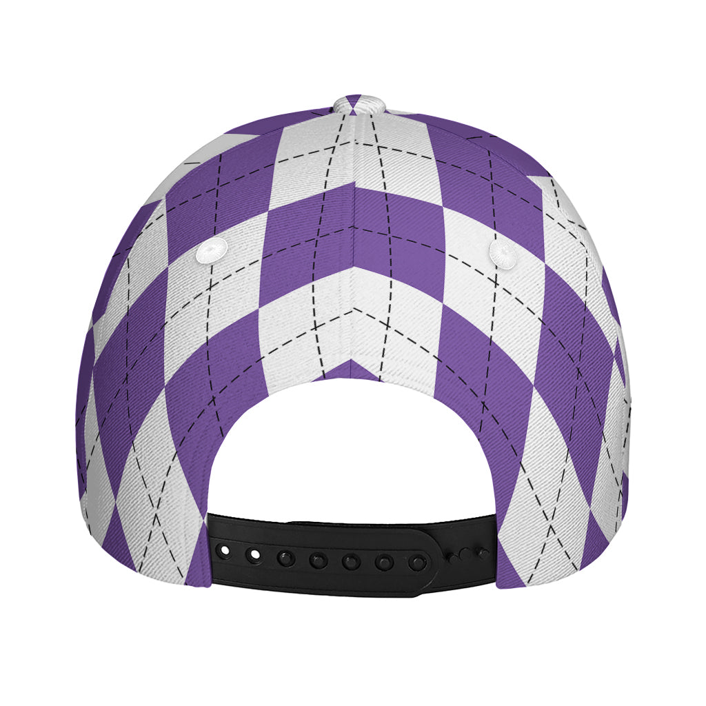 White And Purple Argyle Pattern Print Baseball Cap