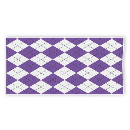 White And Purple Argyle Pattern Print Beach Towel