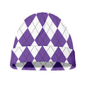 White And Purple Argyle Pattern Print Beanie