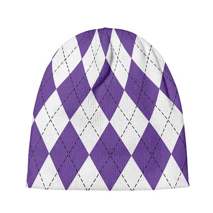 White And Purple Argyle Pattern Print Beanie