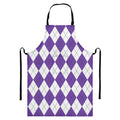 White And Purple Argyle Pattern Print Bib Apron With Pocket