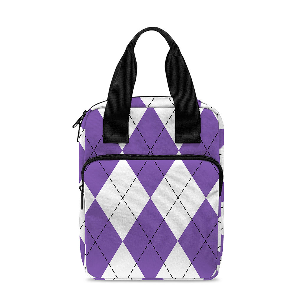 White And Purple Argyle Pattern Print Bible Tote Bag