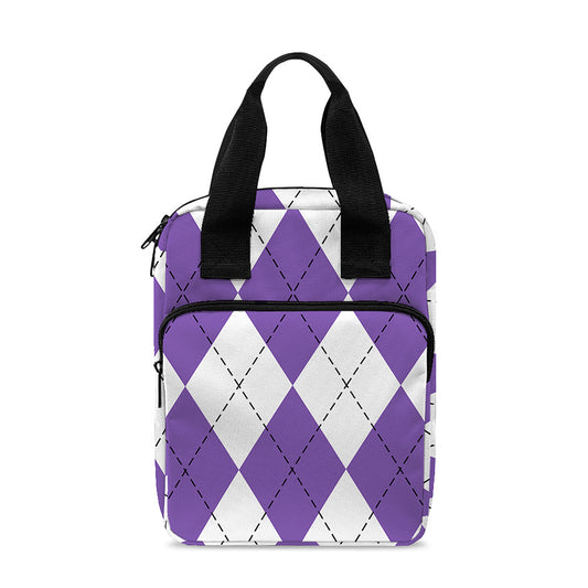 White And Purple Argyle Pattern Print Bible Tote Bag