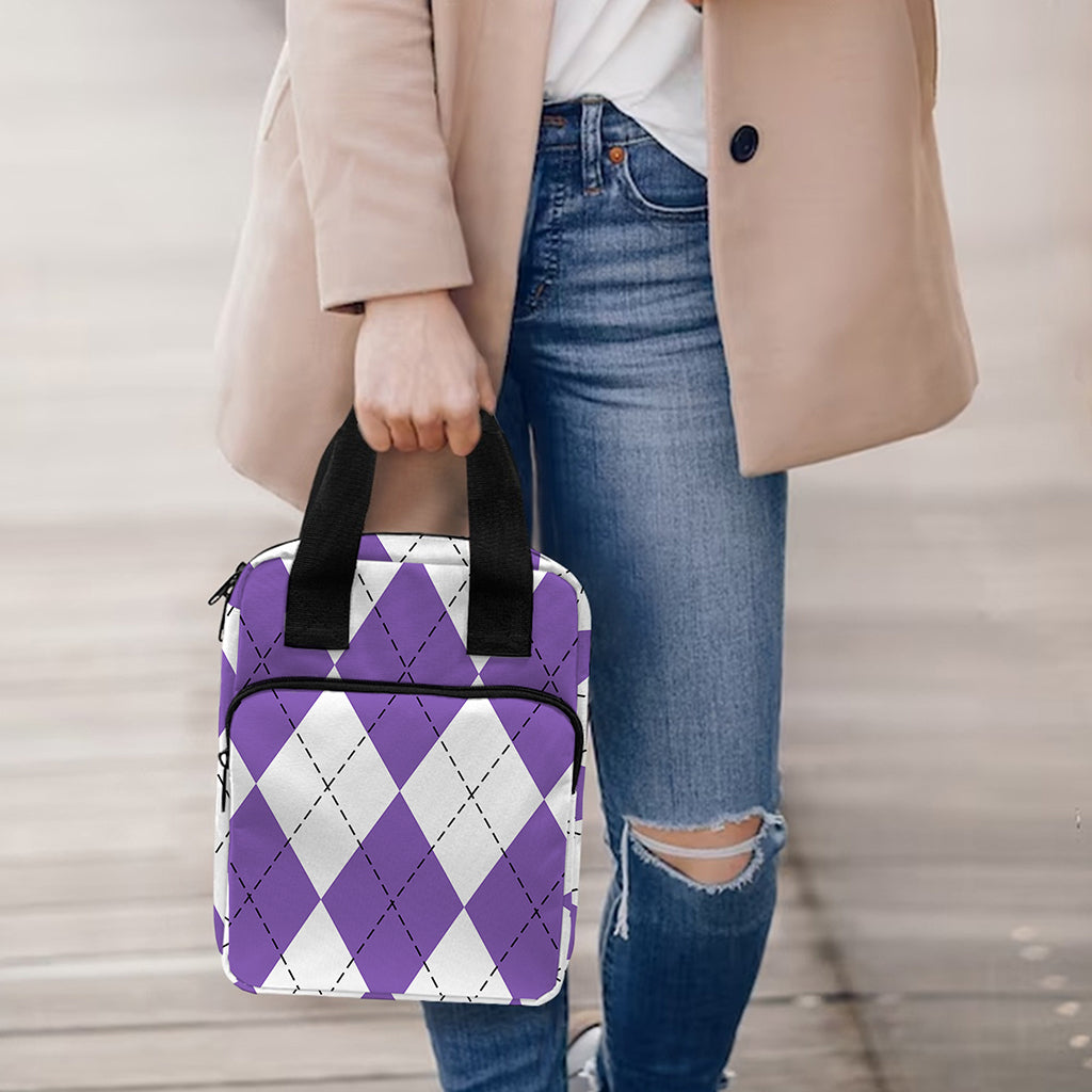 White And Purple Argyle Pattern Print Bible Tote Bag