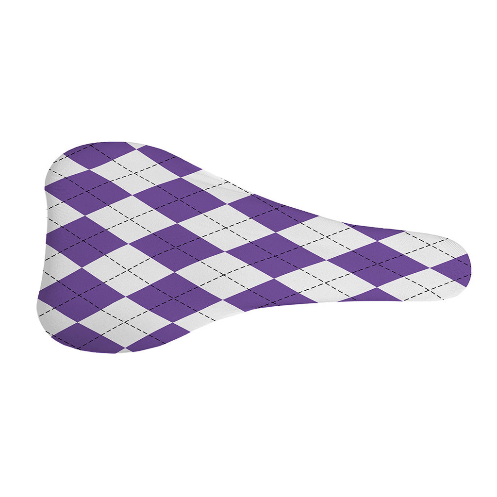 White And Purple Argyle Pattern Print Bicycle Seat Cover