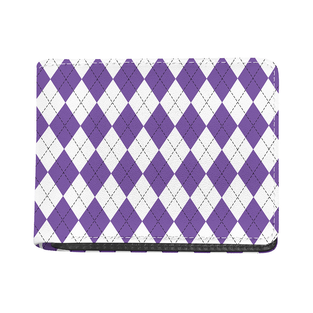 White And Purple Argyle Pattern Print Bifold Wallet
