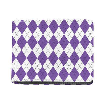 White And Purple Argyle Pattern Print Bifold Wallet