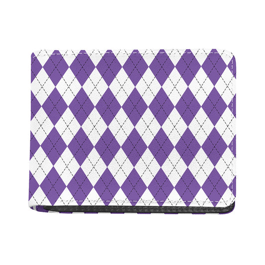 White And Purple Argyle Pattern Print Bifold Wallet