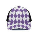 White And Purple Argyle Pattern Print Black Mesh Trucker Hat