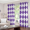 White And Purple Argyle Pattern Print Blackout Grommet Curtains