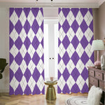 White And Purple Argyle Pattern Print Blackout Pencil Pleat Curtains