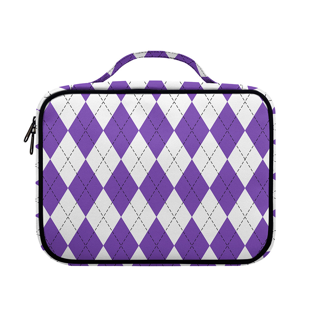 White And Purple Argyle Pattern Print Briefcase Bible Bag