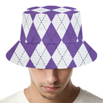 White And Purple Argyle Pattern Print Bucket Hat