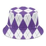 White And Purple Argyle Pattern Print Bucket Hat