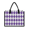 White And Purple Argyle Pattern Print Canvas Tote Bag