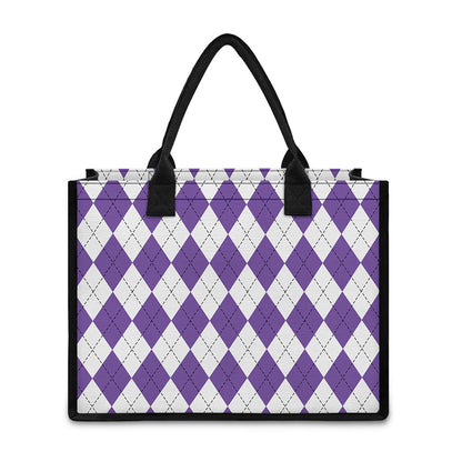 White And Purple Argyle Pattern Print Canvas Tote Bag
