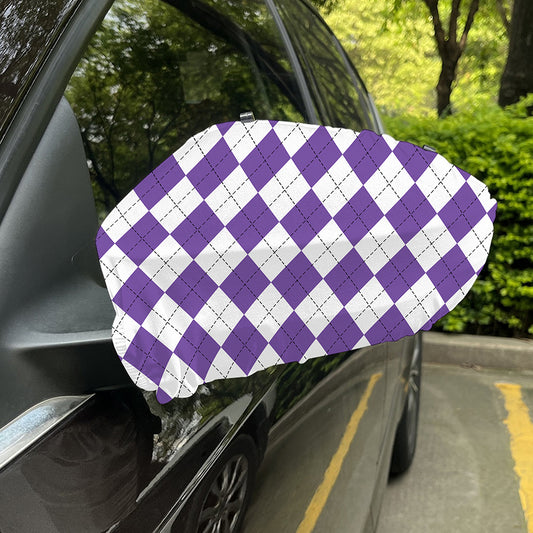 White And Purple Argyle Pattern Print Car Side Mirror Covers