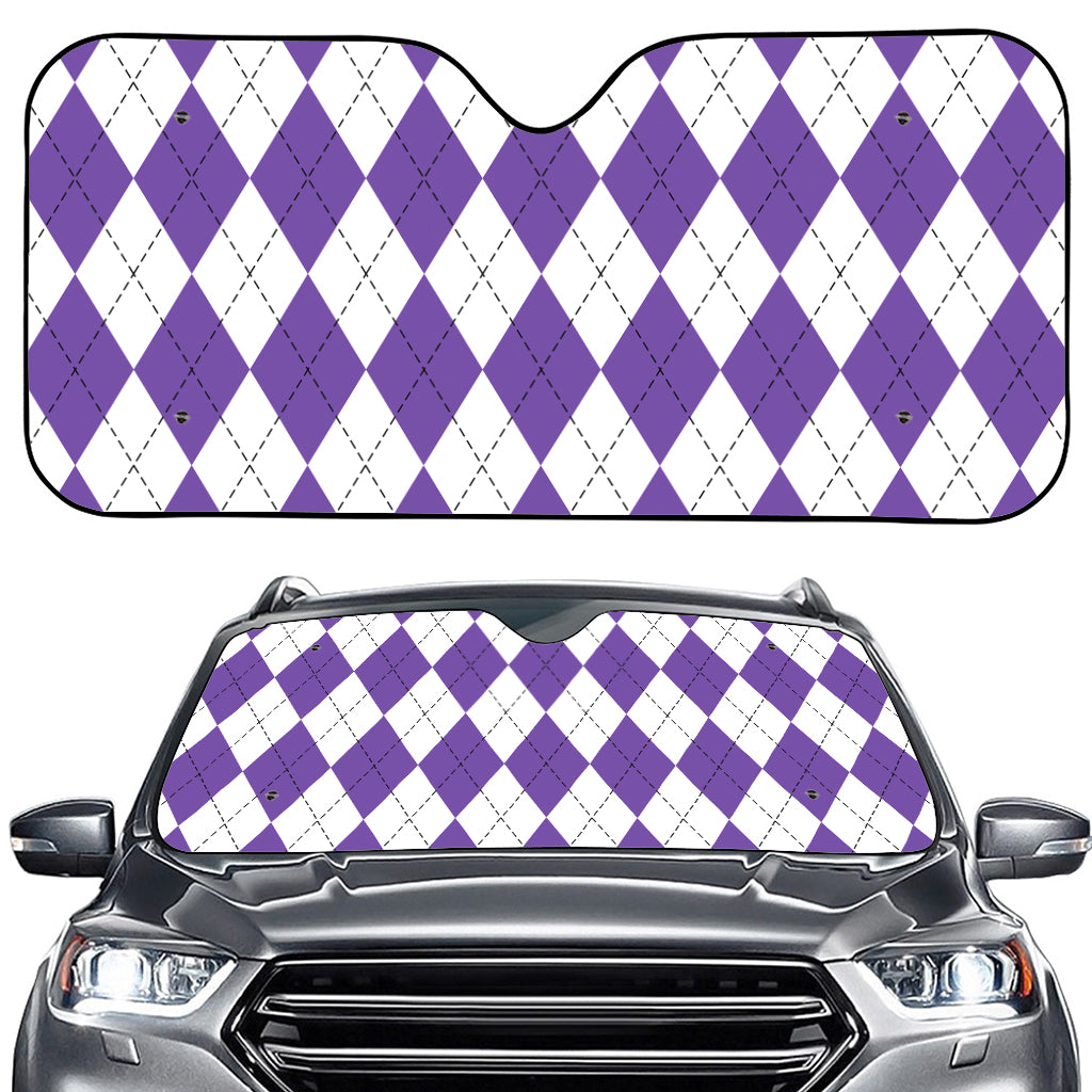 White And Purple Argyle Pattern Print Car Windshield Sun Shade