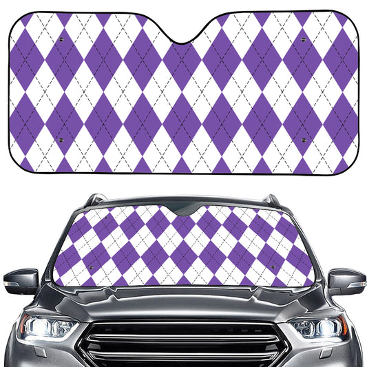 White And Purple Argyle Pattern Print Car Windshield Sun Shade