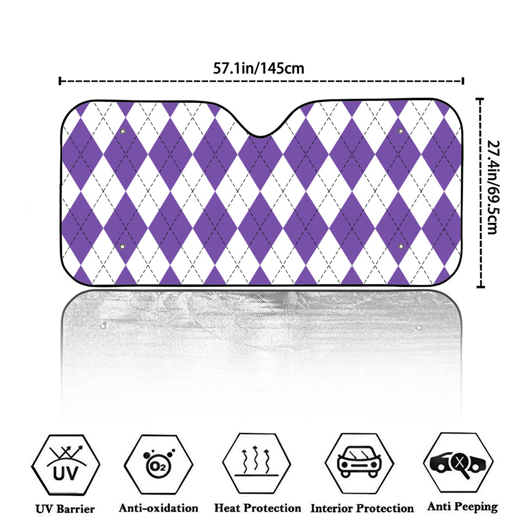 White And Purple Argyle Pattern Print Car Windshield Sun Shade