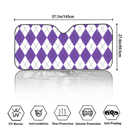 White And Purple Argyle Pattern Print Car Windshield Sun Shade