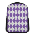White And Purple Argyle Pattern Print Casual Backpack