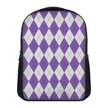 White And Purple Argyle Pattern Print Casual Backpack