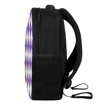 White And Purple Argyle Pattern Print Casual Backpack