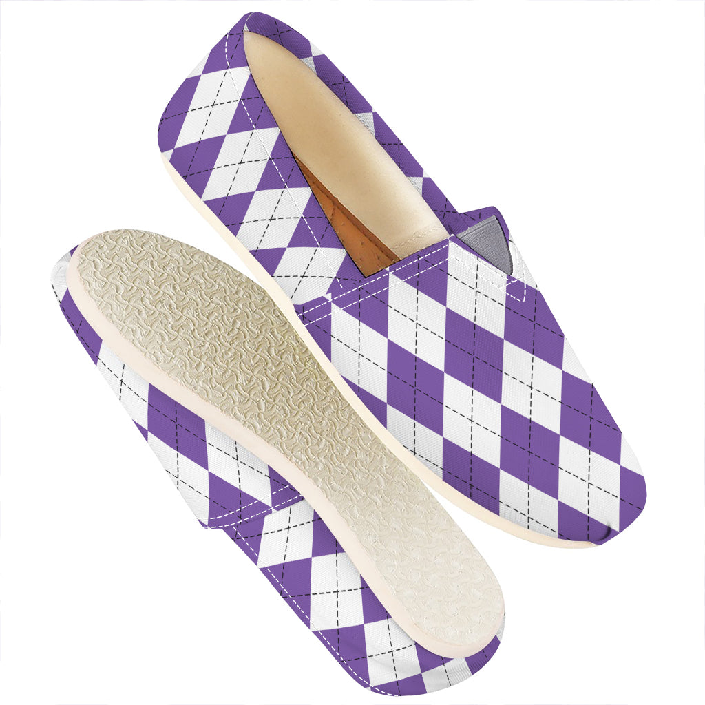 White And Purple Argyle Pattern Print Casual Shoes