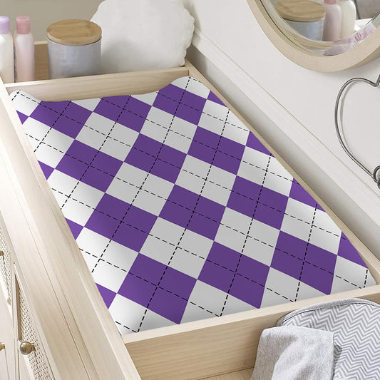 White And Purple Argyle Pattern Print Changing Pad Cover
