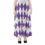 White And Purple Argyle Pattern Print Chiffon Maxi Skirt