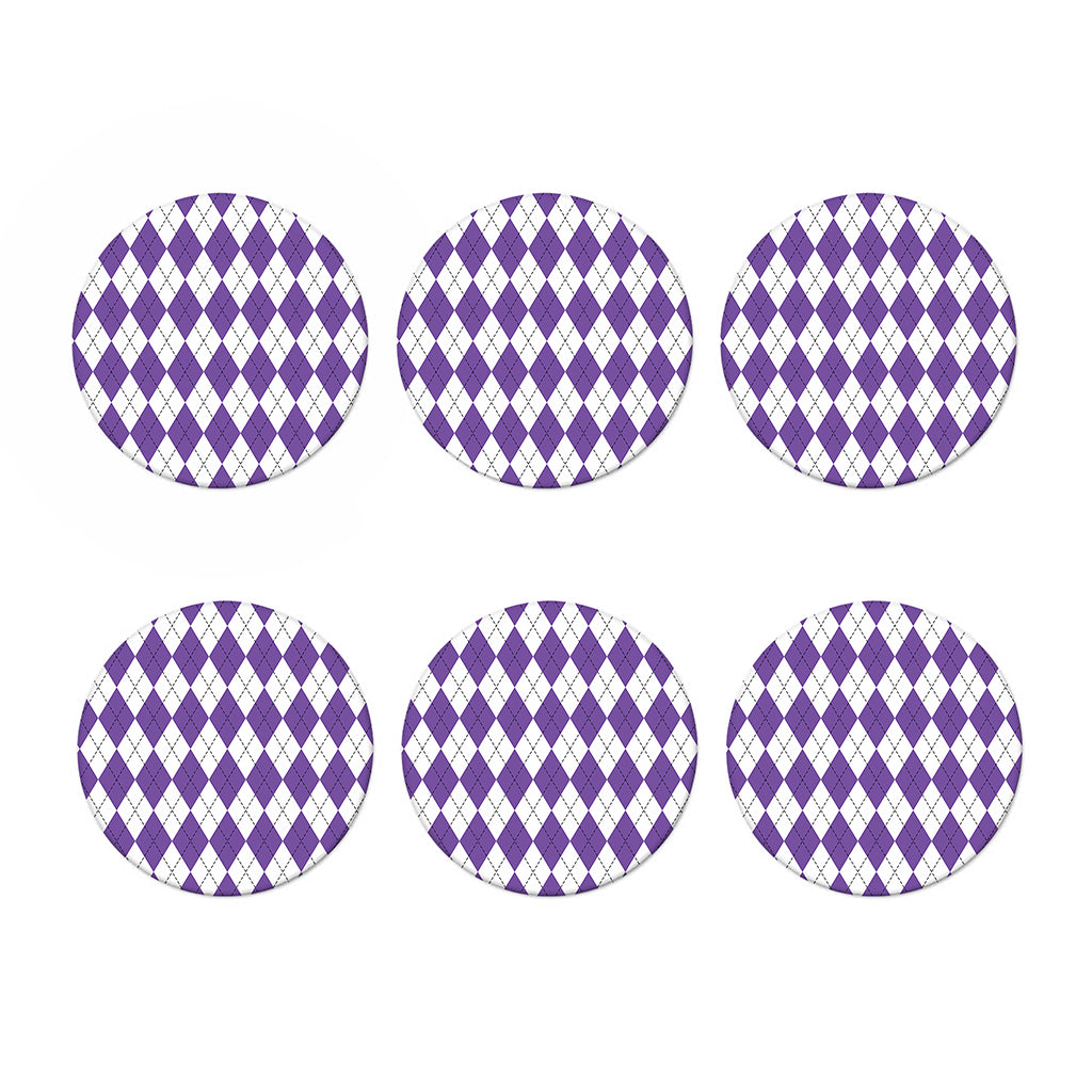 White And Purple Argyle Pattern Print Coaster Set