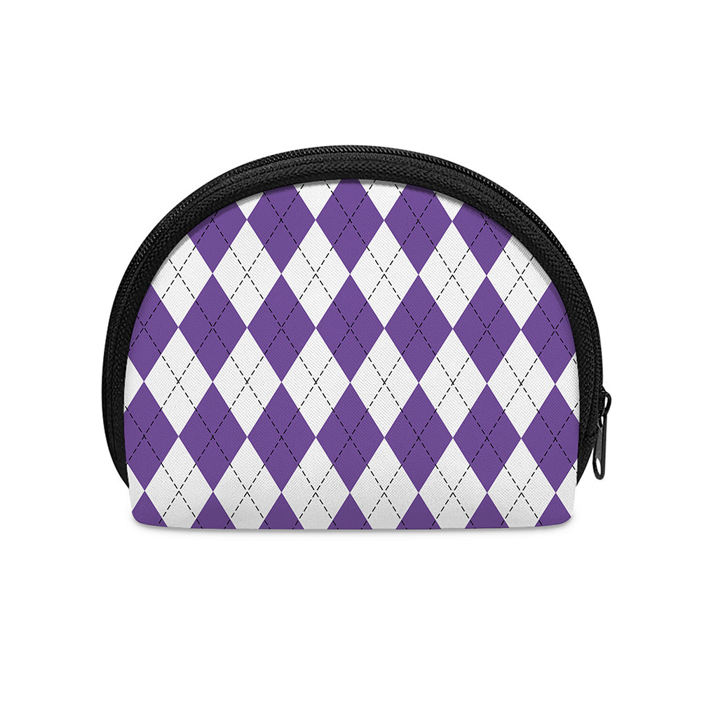 White And Purple Argyle Pattern Print Coin Purse