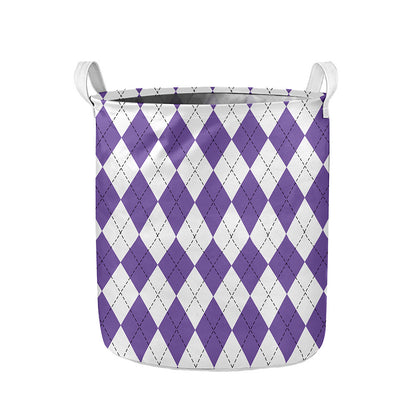 White And Purple Argyle Pattern Print Collapsible Laundry Basket