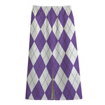 White And Purple Argyle Pattern Print Cotton Front Slit Maxi Skirt