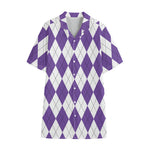 White And Purple Argyle Pattern Print Cotton Hawaiian Shirt