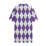 White And Purple Argyle Pattern Print Cotton Hawaiian Shirt