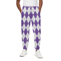 White And Purple Argyle Pattern Print Cotton Sweatpants